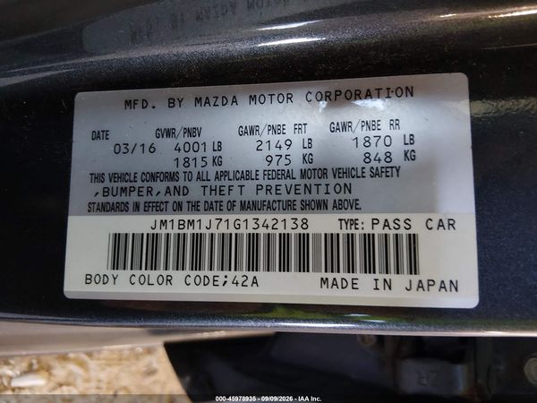 2016 MAZDA MAZDA3 I SPORT — I9