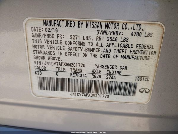 2016 INFINITI Q50 2.0T BASE/2.0T PREMIUM