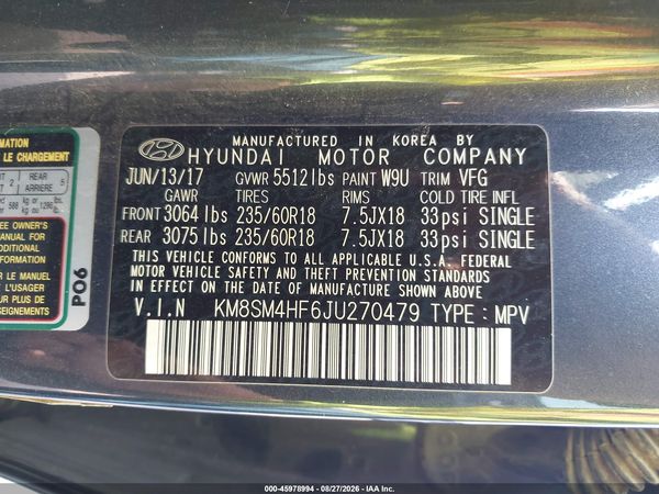 2018 HYUNDAI SANTA FE SE — I9
