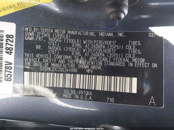 2013 TOYOTA SIENNA XLE V6 8 PASSENGER — I9