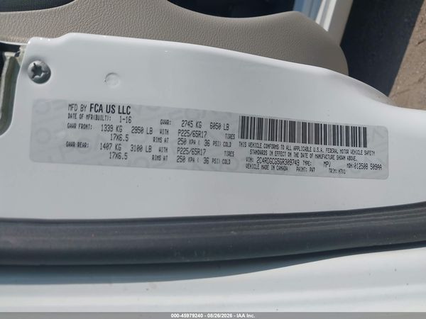 2016 DODGE GRAND CARAVAN SXT — I9