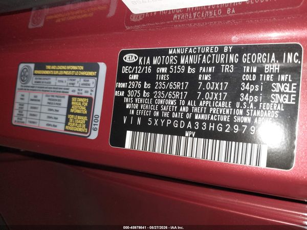 2017 KIA SORENTO 2.4L LX