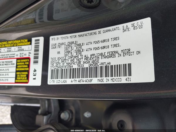 2022 TOYOTA TACOMA LIMITED — I9
