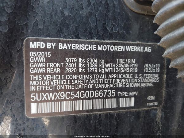 2016 BMW X3 XDRIVE28I — I9