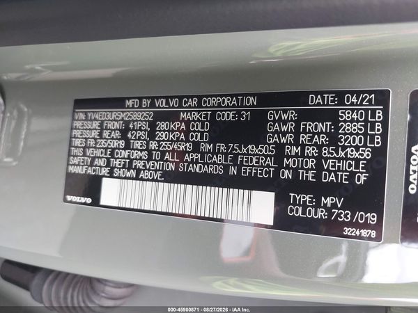2021 VOLVO XC40 RECHARGE PURE ELECTRIC P8 — I9