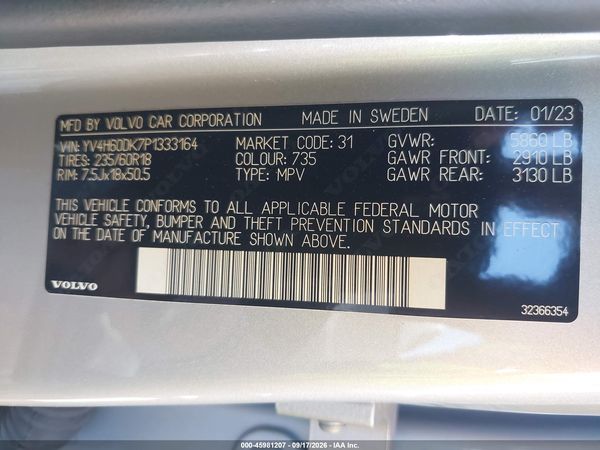 2023 VOLVO XC60 RECHARGE PLUG-IN HYBRID T8 CORE BRIGHT THEME — I9