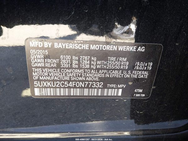 2015 BMW X6 XDRIVE35I — I9