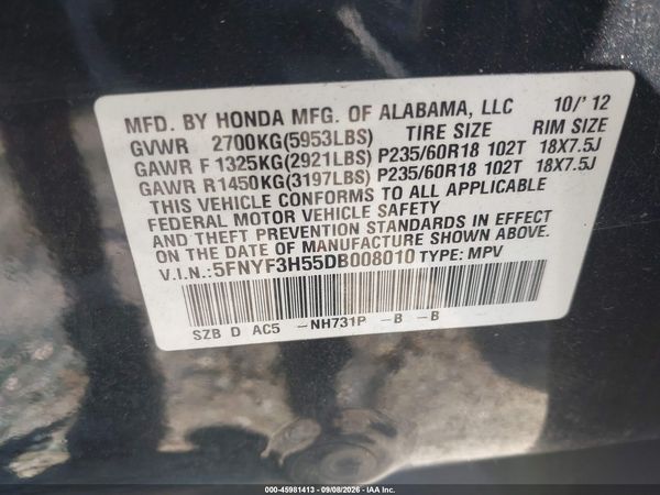 2013 HONDA PILOT EX-L — I9