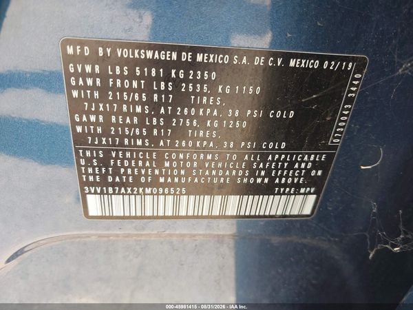 2019 VOLKSWAGEN TIGUAN 2.0T S — I9