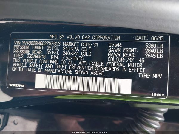 2016 VOLVO XC60 T6 PLATINUM — I9