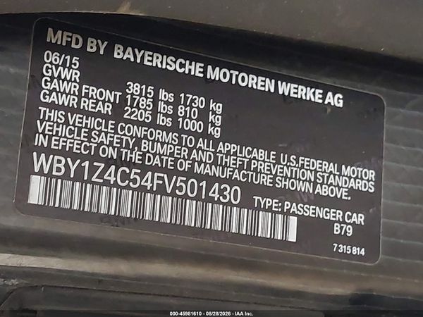 2015 BMW I3 BASE W/RANGE EXTENDER — I9