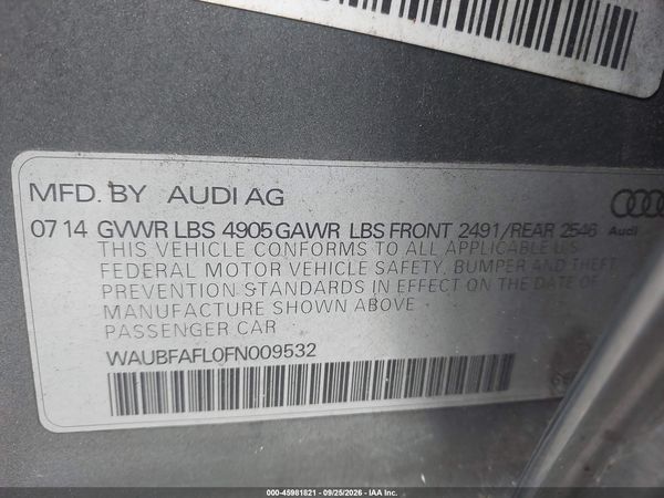 2015 AUDI A4 2.0T PREMIUM — I9