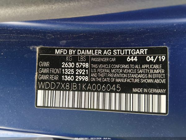 2019 MERCEDES-BENZ AMG GT 63 4-DOOR COUPE AMG GT63 — I9