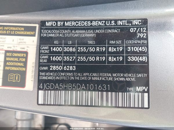 2013 MERCEDES-BENZ ML 350 4MATIC — I9