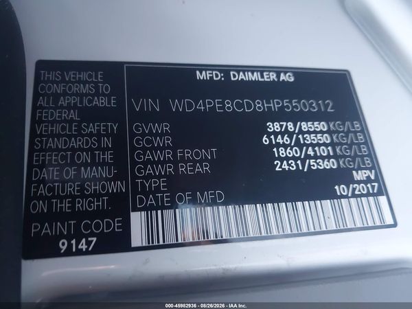 2017 MERCEDES-BENZ SPRINTER 2500 HIGH ROOF V6