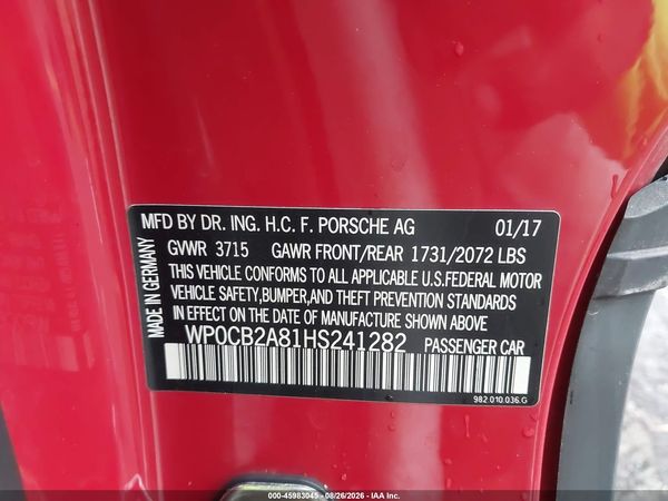 2017 PORSCHE 718 BOXSTER S — I9