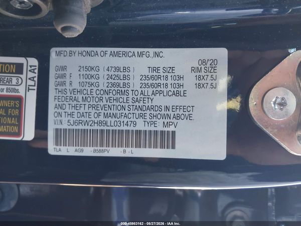 2020 HONDA CR-V AWD EX-L — I9