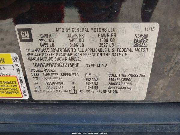 2016 CHEVROLET TRAVERSE LT — I9