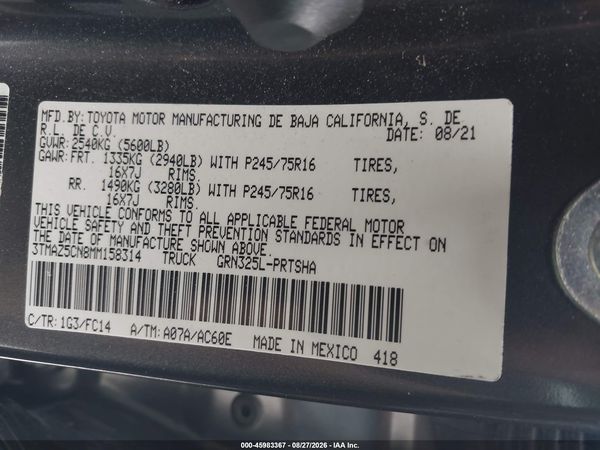 2021 TOYOTA TACOMA SR5 V6 — I9