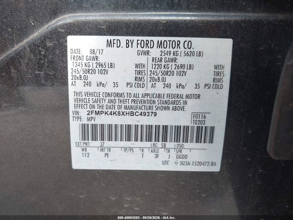 2017 FORD EDGE TITANIUM — I9