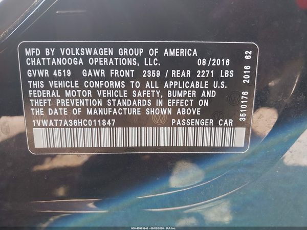 2017 VOLKSWAGEN PASSAT 1.8T S — I9