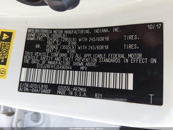 2018 TOYOTA HIGHLANDER XLE — I9