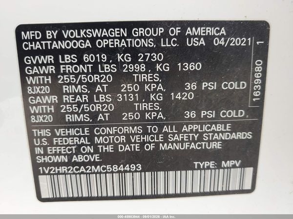 2021 VOLKSWAGEN ATLAS 3.6L V6 SE W/TECHNOLOGY — I9