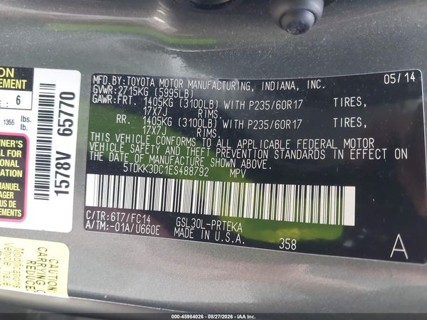2014 TOYOTA SIENNA LE V6 8 PASSENGER — I9