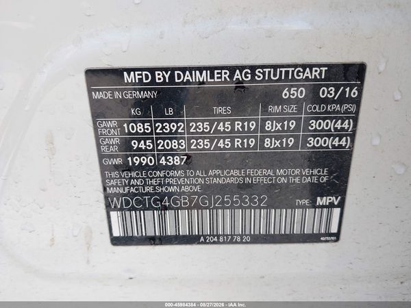 2016 MERCEDES-BENZ GLA 250 4MATIC — I9