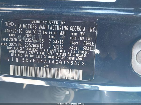 2016 KIA SORENTO 2.0T EX