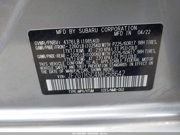 2022 SUBARU CROSSTREK SPORT — I9
