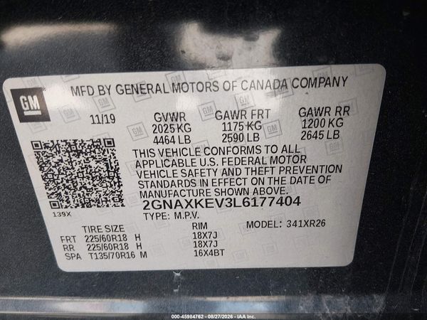 2020 CHEVROLET EQUINOX FWD LT 1.5L TURBO — I9