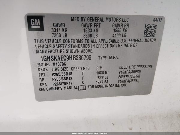 2017 CHEVROLET TAHOE LS — I9