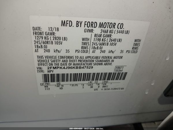 2019 FORD EDGE SEL — I9