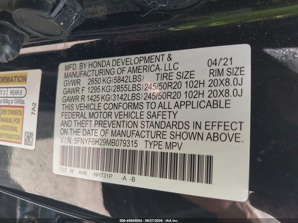 2021 HONDA PILOT AWD SPECIAL EDITION — I9