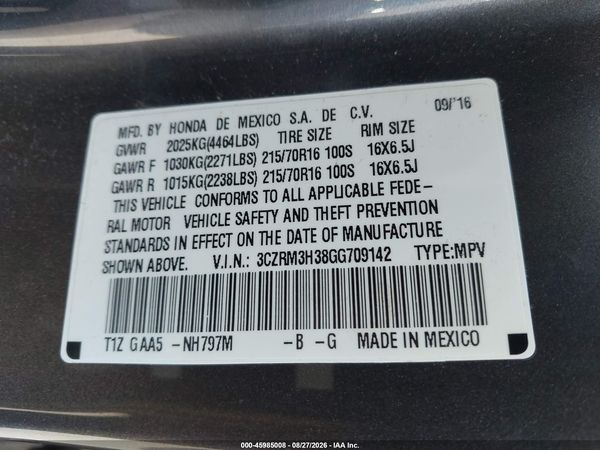 2016 HONDA CR-V LX — I9