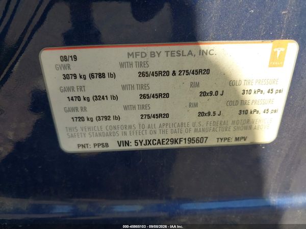 2019 TESLA MODEL X 100D/75D/LONG RANGE — I9