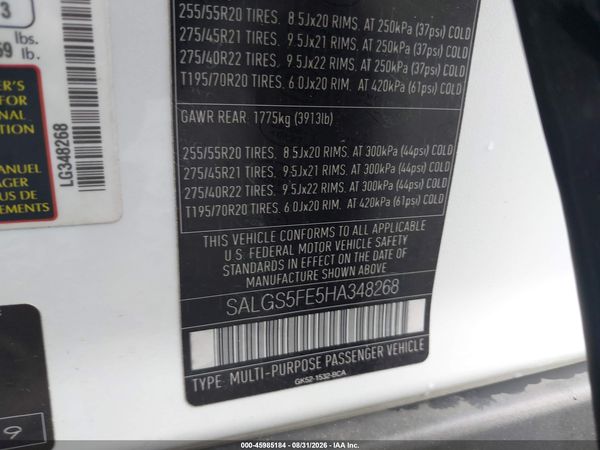 2017 LAND ROVER RANGE ROVER 5.0L V8 SUPERCHARGED