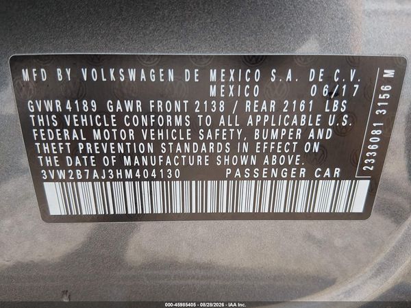 2017 VOLKSWAGEN JETTA 1.4T S — I9
