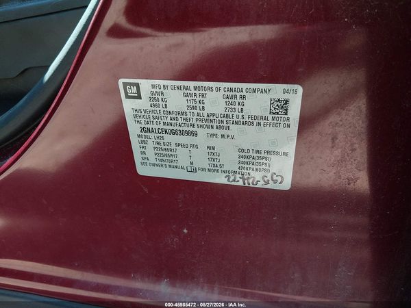 2016 CHEVROLET EQUINOX LT — I9
