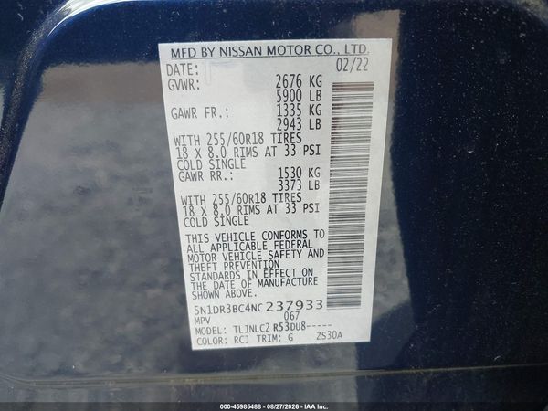 2022 NISSAN PATHFINDER SV 4WD — I9