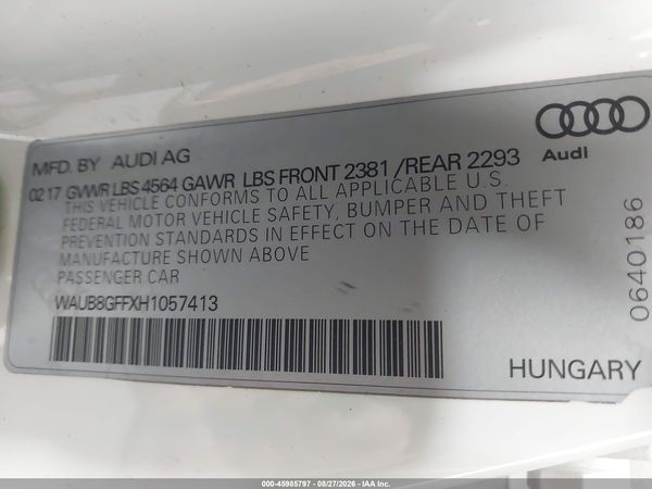 2017 AUDI A3 2.0T PREMIUM — I9
