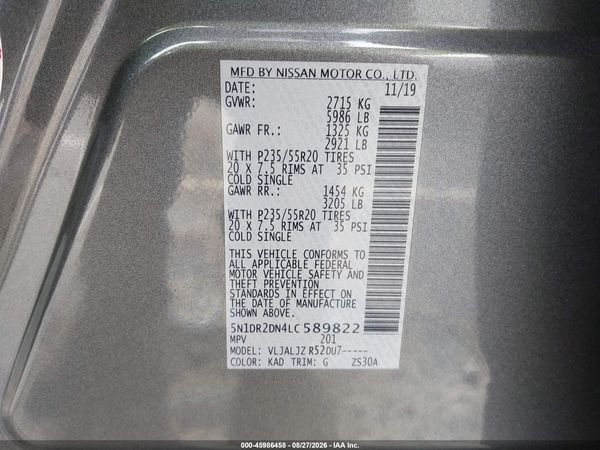 2020 NISSAN PATHFINDER PLATINUM 2WD — I9