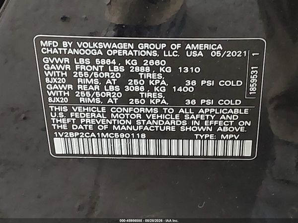 2021 VOLKSWAGEN ATLAS 2.0T SEL — I9