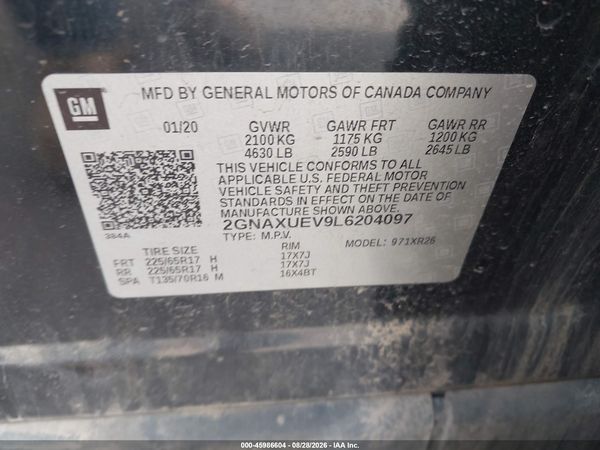 2020 CHEVROLET EQUINOX AWD LT 1.5L TURBO — I9
