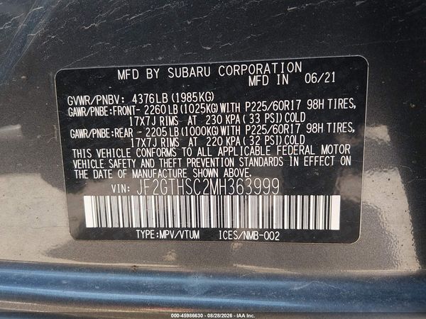2021 SUBARU CROSSTREK SPORT — I9