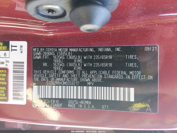 2021 TOYOTA HIGHLANDER XLE — I9