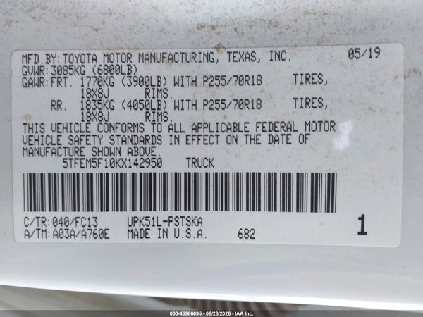 2019 TOYOTA TUNDRA SR5 4.6L V8