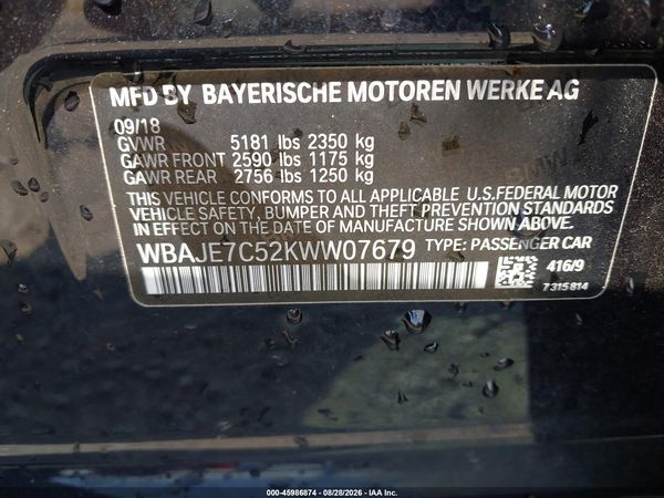 2019 BMW 540I XDRIVE — I9