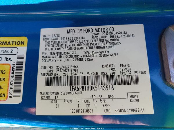2019 FORD MUSTANG ECOBOOST PREMIUM — I9